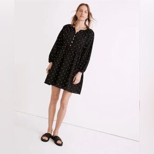 Madewell Button-Front Tie-Waist Mini Dress in Square Spot